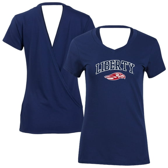 Women's Navy Liberty Flames Bella Crossover Back V-Neck T-Shirt