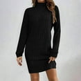 thumbnail image 2 of qelini Turtleneck Dresses for Women Long Sleeve Solid Dropped Shoulder Mini Sweater Dress Winter Warm Dresses, 2 of 7