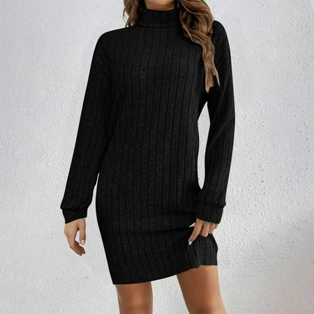 Tauxra Long Dress for Women Summer Off The Shoulder Dress for Women Summer Women High Neck Off Shoulder Long Sleeve Dress Mid Calf Length Off The Shoulder Dress