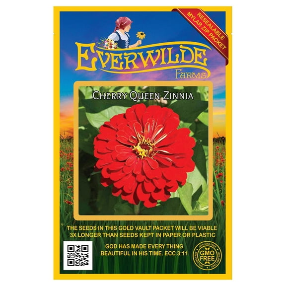 Everwilde Farms - 200 Cherry Queen Zinnia Garden Flower Seeds - Gold Vault Jumbo Bulk Seed Packet