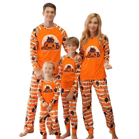 

Rejlun Women Men Kids Matching Family Pajamas Set Crew Neck Nightwear Long Sleeve Sleepwear Soft Halloween PJ Sets Loungewear Holiday Style C Mom-XL