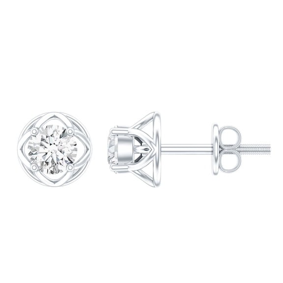 Rosec Jewels Lab Grown Diamond Stud Earrings for Women - EF-VS Quality, 10K White Gold