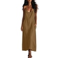 thumbnail image 2 of YuXingFu Womens Cotton Dresses Casual Maxi Sleeveless Plus Size Womens Dress V-Neck Classic Bohemian Style Long Casual Summer Brown M, 2 of 9