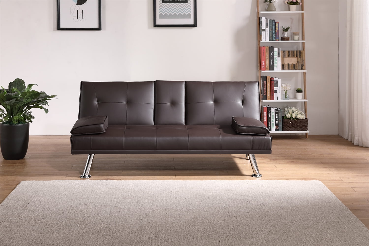 Convertible Sofa Bed, Leather Multifunctional Double Folding Sofa Bed with Adjustable Backrest