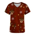 thumbnail image 4 of Camisas Navideñas Para Mujer Moda de Manga Corta Con Cuello en V Tops Uniforme de Trabajo Estampado de Navidad Con Bolsillo Blusa Tops Odeerbi  ODB202650, 4 of 5