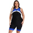 thumbnail image 2 of Womens Boyshort One Piece Zipper Swimsuit Plus Size Contrast Color Bathing Suit Athletic Bodysuit Royal Blue XXL, 2 of 7