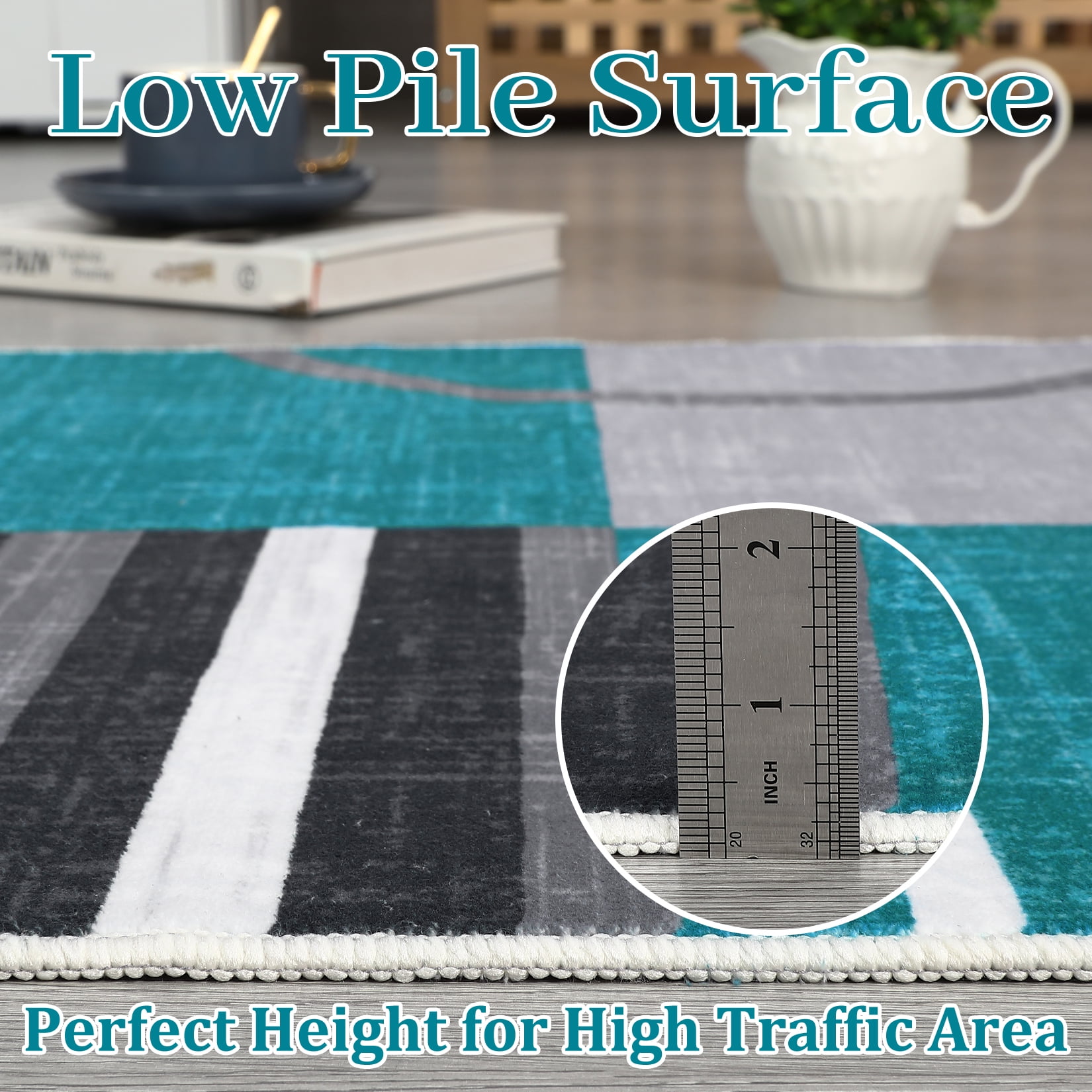 Garvee Modern Geometric Area Rugs 5'x7' Living Room Rugs, Abstract Washable Rug Non-Slip Soft Indoor Throw Carpet Stain Resistant Rug for Dining Room Bedroom, Blue Green