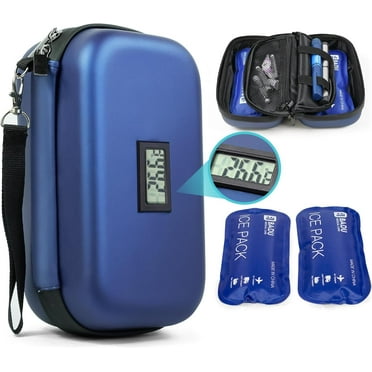 24h Insulin Cooler Travel Case TSA Approved Medication Diabetic Cooler For Travel With Thermometer Temperature Display Refrigerated Medicine Organizer Bag With 2 Ice Pack