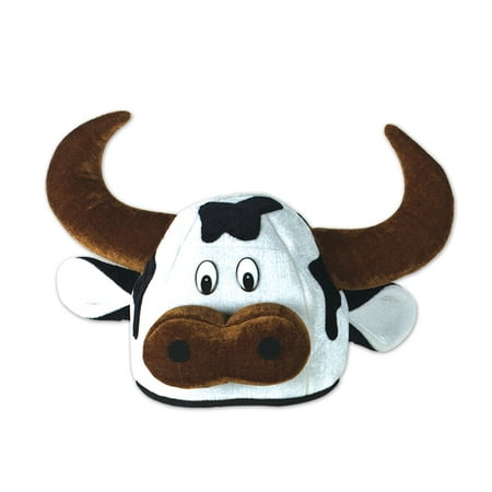 Club Pack of 12 Cute Counrty Western Plush White, Black and Brown Cow Head Costume Party Hats