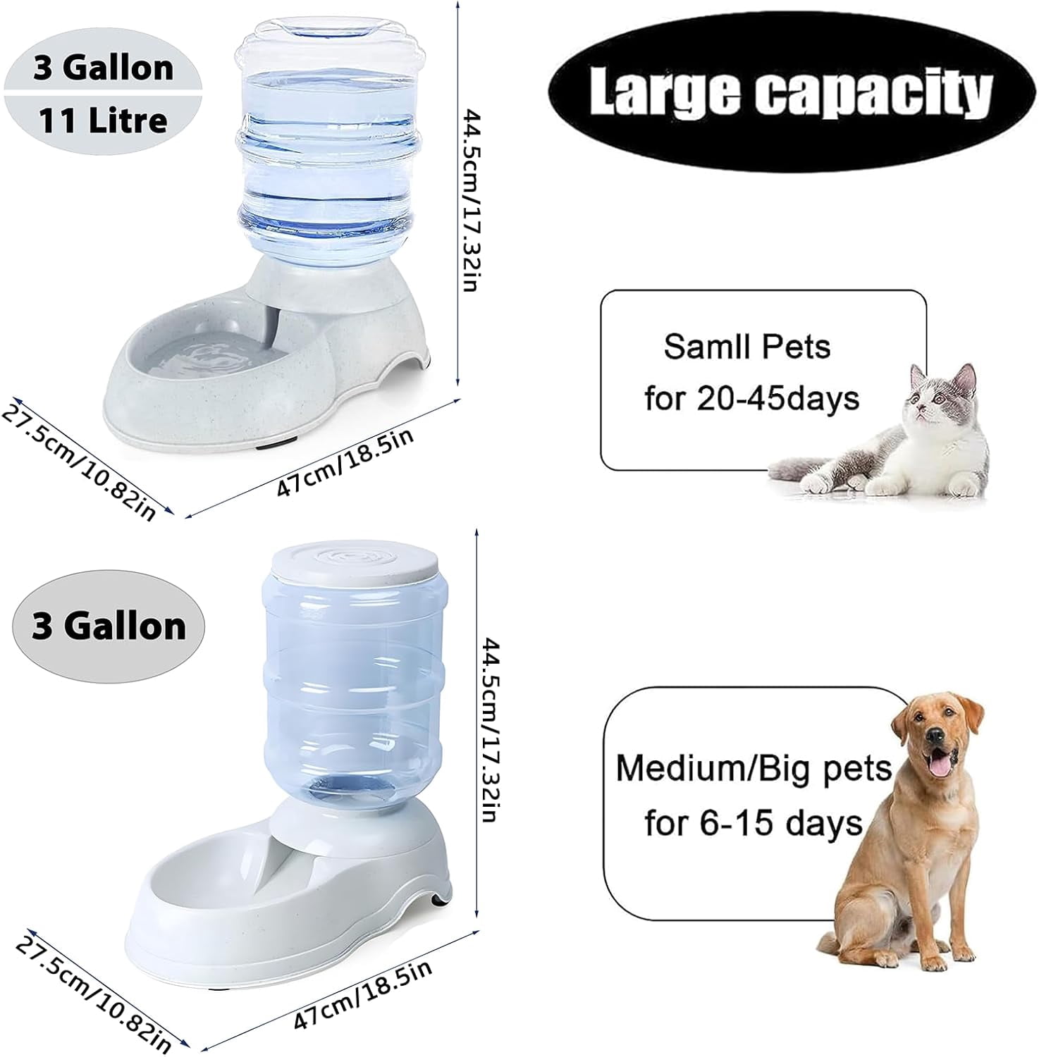 Pet Water Dispenser Station for Large Dogs and Cats,3 Gallon/11L Gravity Automatic Feeder, Cat Dog Water Fountain, Dog Water Bowl Dispenser,Large Breed Dog Drinking Fountain