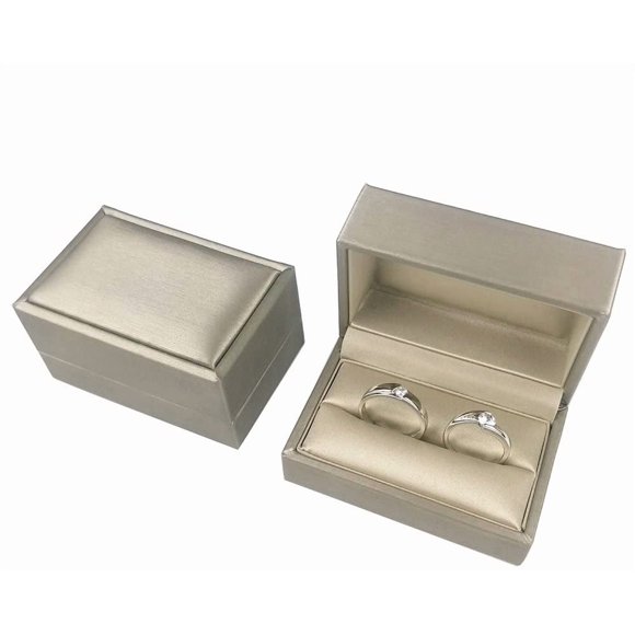 DesignSter Boîte à Bagues en Or - Boîte à Bagues Double en Cuir PU Premium pour Mariage et Fiançailles