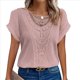 thumbnail image 1 of Suéter de Verano para Mujer, Cuello Redondo, Informal, Tejido A Crochet, Camiseta de Corta con Encaje y Costuras Huecas. Rosa XL, 1 of 5