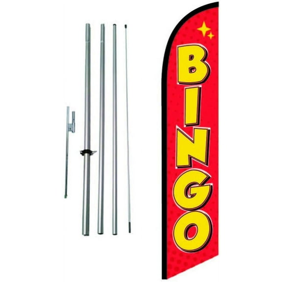 Bingo Advertising Feather Banner Swooper Flag Sign with Flag Pole Kit and Ground Stake