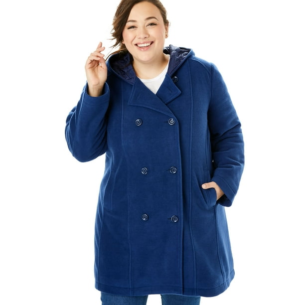 Woman Within Women S Plus Size Double Ted Hooded Fleece Peacoat Com Woman Within Women S Plus Size Double, Womens Hooded Peacoat Plus Size