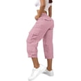 thumbnail image 3 of cocolona Womens Casual Capri Cargo Pants Elastic Waist Drawstring Wide Leg Outdoor Hiking Cropped Pants with Pockets, 3 of 5