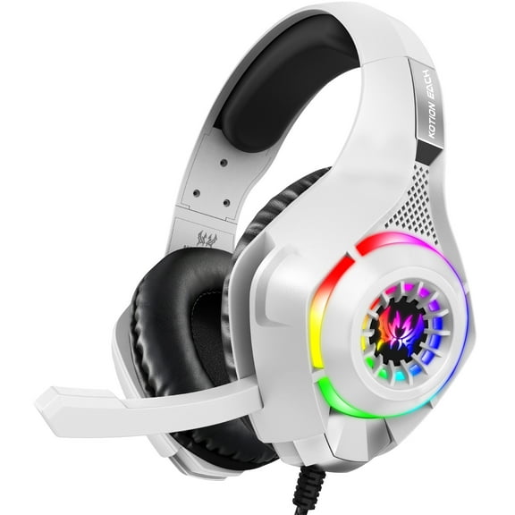 Wired Gaming Headset with Noise-Cancelling Mic, RGB Lighting, Over-Ear Gaming Headphones Compatible with PS5, PS4, Xbox Series X/S, Switch, White