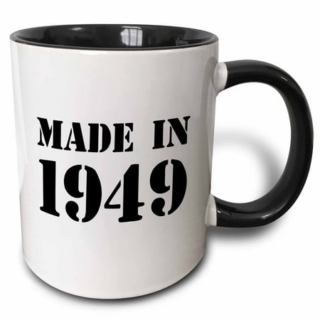 

3dRose Made in 1949 - funny birthday birth year text - fun black bday stamp with year you were born - humor - Two Tone Black Mug 11-ounce