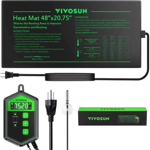 VIVOSUN 48" x 20.75" Seedling Heat Mat and Digital Thermostat Combo Set, UL & MET-Certified Warm Hydroponic Heating Pad for Germination, Indoor Gardening, Greenhouse
