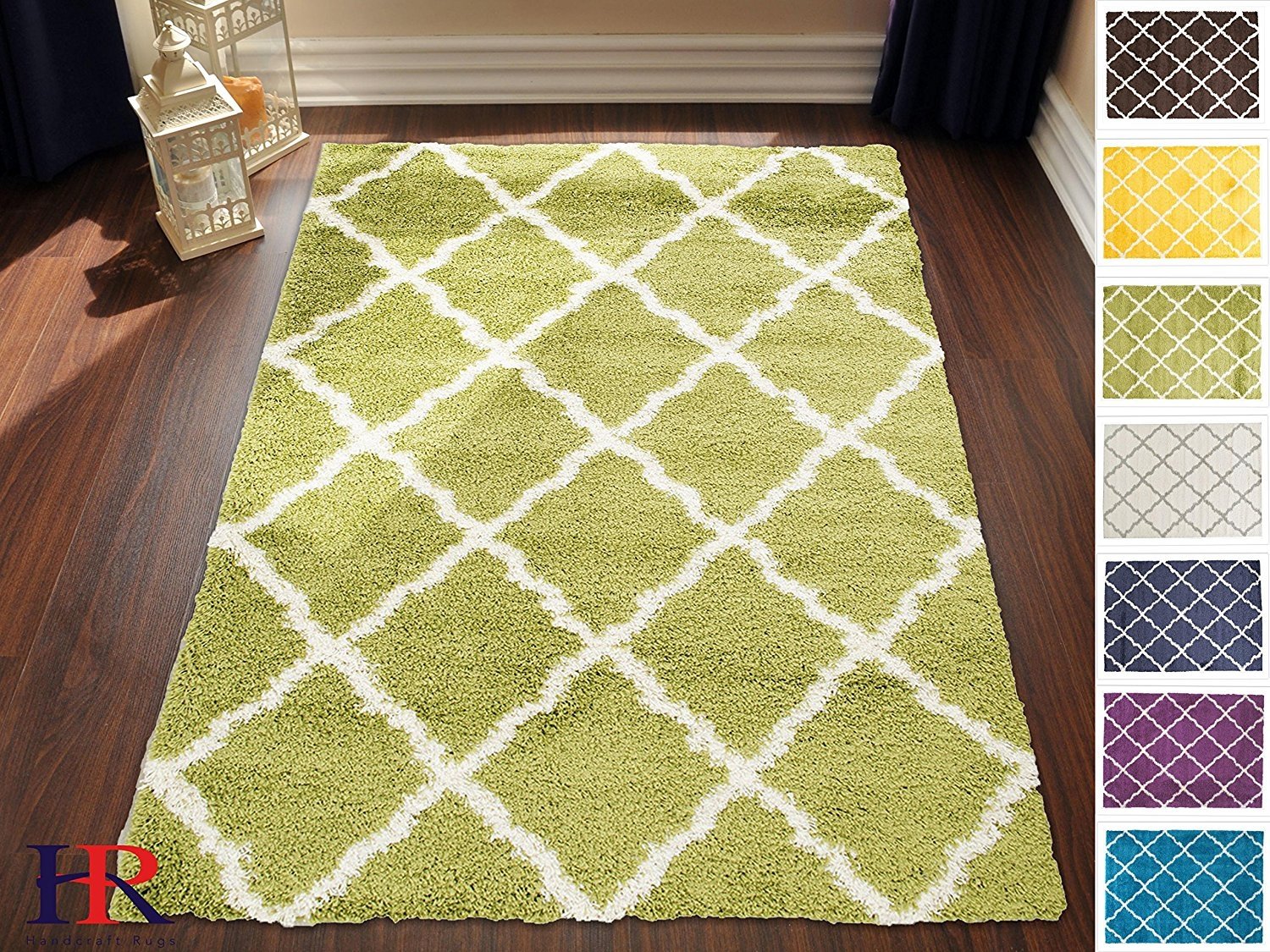 Handcraft Rugs Shaggy Rug Moroccan Trellis Moss Green Pistachio