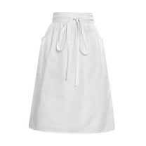 Dualoai White Long Apron Waist Apron with Long Ties Plain for Women Maid Costume Accessory with Pockets for Waitress Artwork Cleaning
