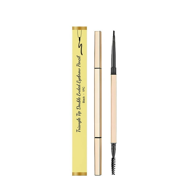 Lápiz de cejas cosmético de doble punta, de larga duración, con punta triangular y cepillo para uso diario y ocasiones especiales. Lápiz de cejas giratorio de plástico.