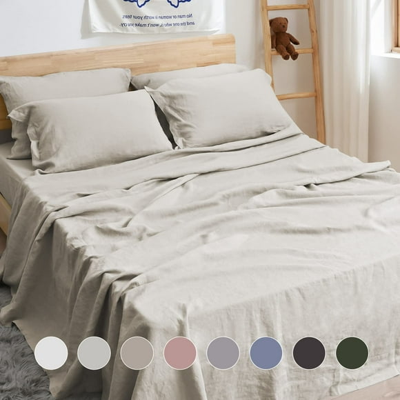 Sijo Stone Washed Organic French Linen Bed Sheet Set, GOTS Certified Organic, Best Cooling Linen Sheet Award by Sleep Foundation, 1 Flat Only (Classic, Full/Queen)