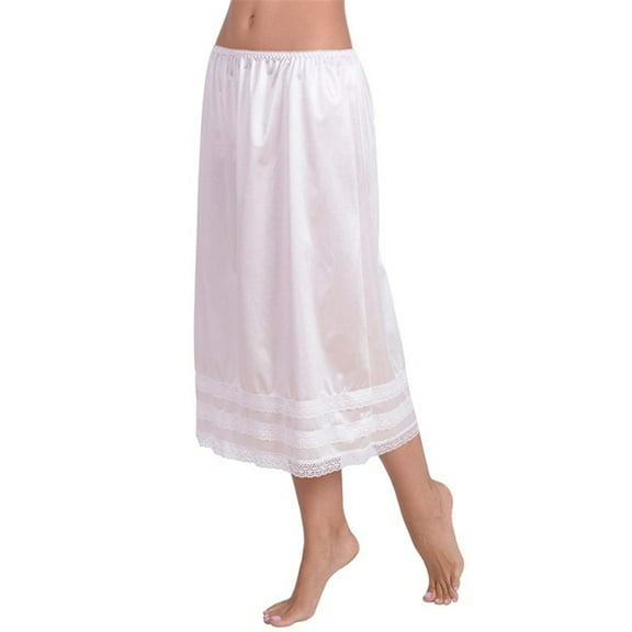 Women Retro Long Solid Lace Hem Slip Half Slip Skirt Under Dress Underskirts Plus Size