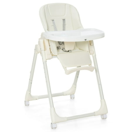 UPC: 6554713981278 | Babyjoy Foldable Highchair Baby Feeding Chair with 360° Rotating Wheels & Height Adjustment Beige