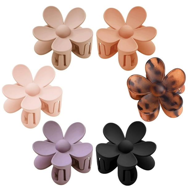 Pinzas para el cabello de flores 6 piezas Pinzas de garra de flores Pinzas de margaritas para mujeres Pinzas de garra grandes mate Abrazaderas de mandíbula de sujeción fuerte Accesorios para el cabell