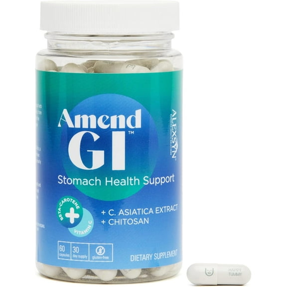 Alexsyn Amend GI — Stomach Health Support, Natural Relief for Ulcer Symptoms with C. asiatica & Chitosan, 60 Capsules