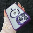 thumbnail image 1 of Funda de teléfono magnética de lujo a prueba de golpes para iPhone 15, 16, 14, 13, 12, 11 Pro Max, Funda protectora de lente de cristal con soporte Magsafe Dark Purple For iPhone 12 ProMax, 1 of 6