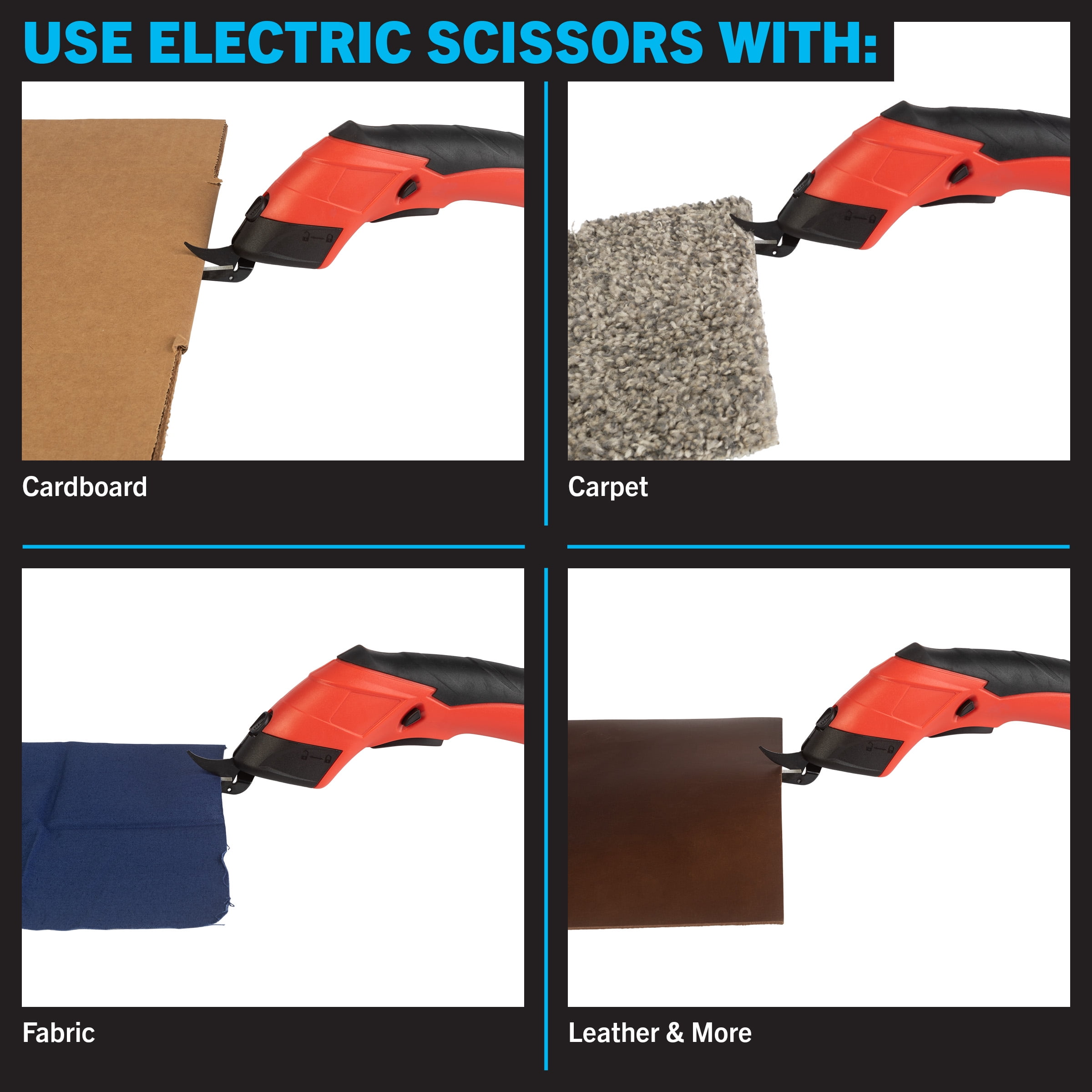 Stalwart Cordless Electric Scissors with 3.6V Rechargeable Battery - Cardboard Cutter Tool, 2 Blades and Standard Power Cord, Red