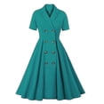 thumbnail image 1 of Vestido de solapa de manga corta vintage elegante para mujer Vestidos Hepburn de doble botonadura -c, 1 of 3
