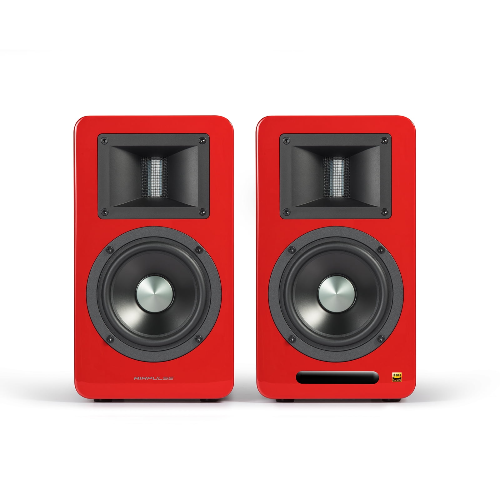 AirPulse A100 Hi-Res Audio Certified Active Speaker System Built-in Amplifier Optical, Coaxial, Bluetooth 4.1 aptX, RCA, AUX, and USB Inputs - Pair Red