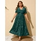thumbnail image 3 of Vestido Simplee para mujer, cuello en V, talla grande, terciopelo 3XL, verde oscuro, 3 of 6
