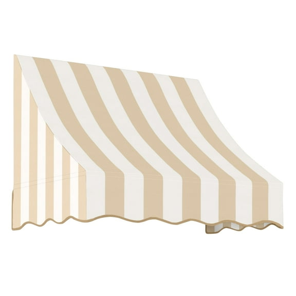 Awntech 3.38 Ft Nantucket Curved Slope Fixed Awning Canopy (40.5in x 31in x 24in), Linen/White Stripe