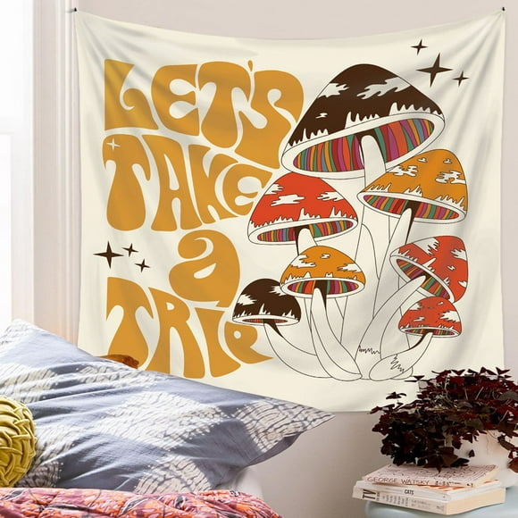 Mushroom Tapestry Wall Decor Girls Dorm Wall Hanging Aesthetic Room Lets Take A Try Psychedelic Wall Decoration
