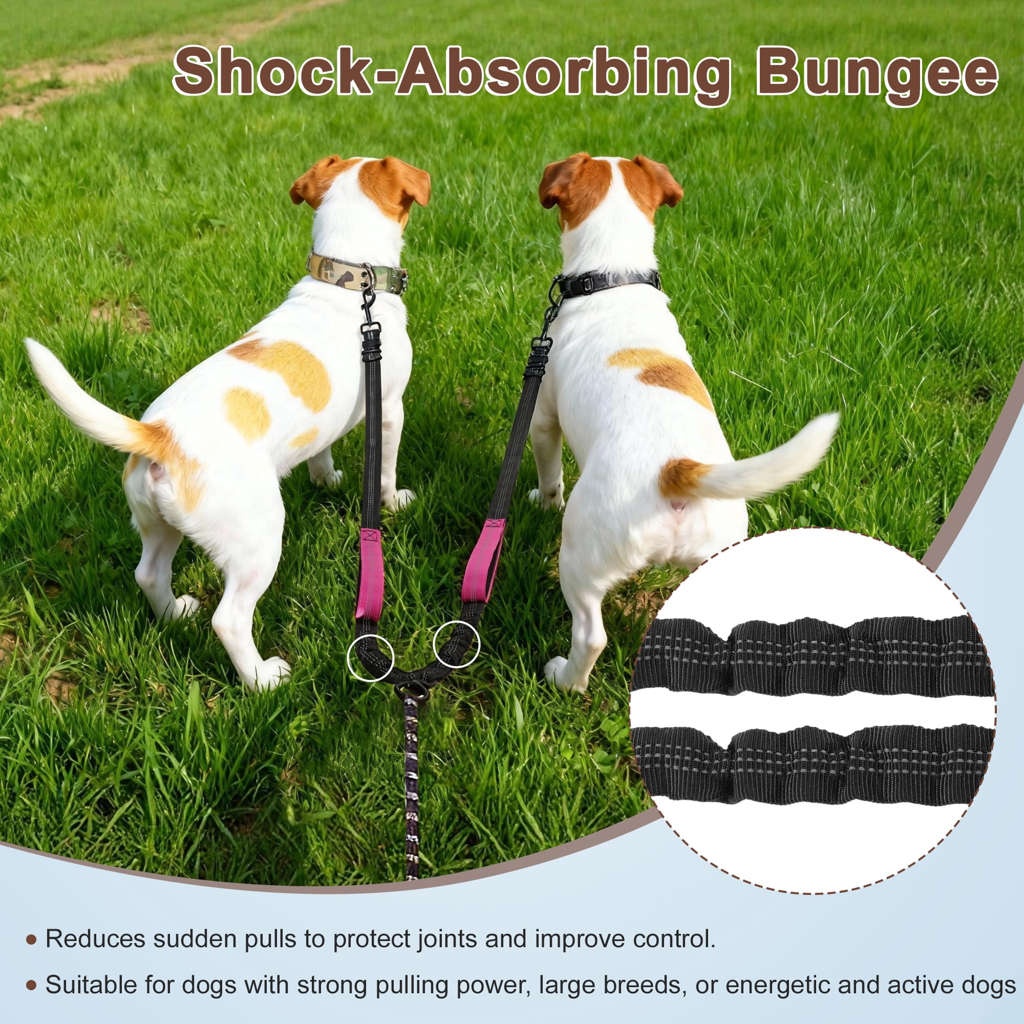 Unique Bargains Adjustable Dog Leash No Tangle Dual Leash for Two Dogs Rose Red