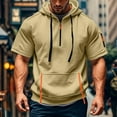 thumbnail image 2 of MIXUE Shirts For Men Summer Solid Color Hooded Drawstring Short Sleeve Pockets Sweatshirt Breathable Lightweight Pullover Tops Tshirts Streetwear,Brown,L, 2 of 5