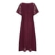 thumbnail image 5 of Puntoco Vestido De Manga Corta Con Cuello En V, Falda Larga Suelta De Color Sólido Informal Para Mujer De Encaje Burdeos Xl, 5 of 6