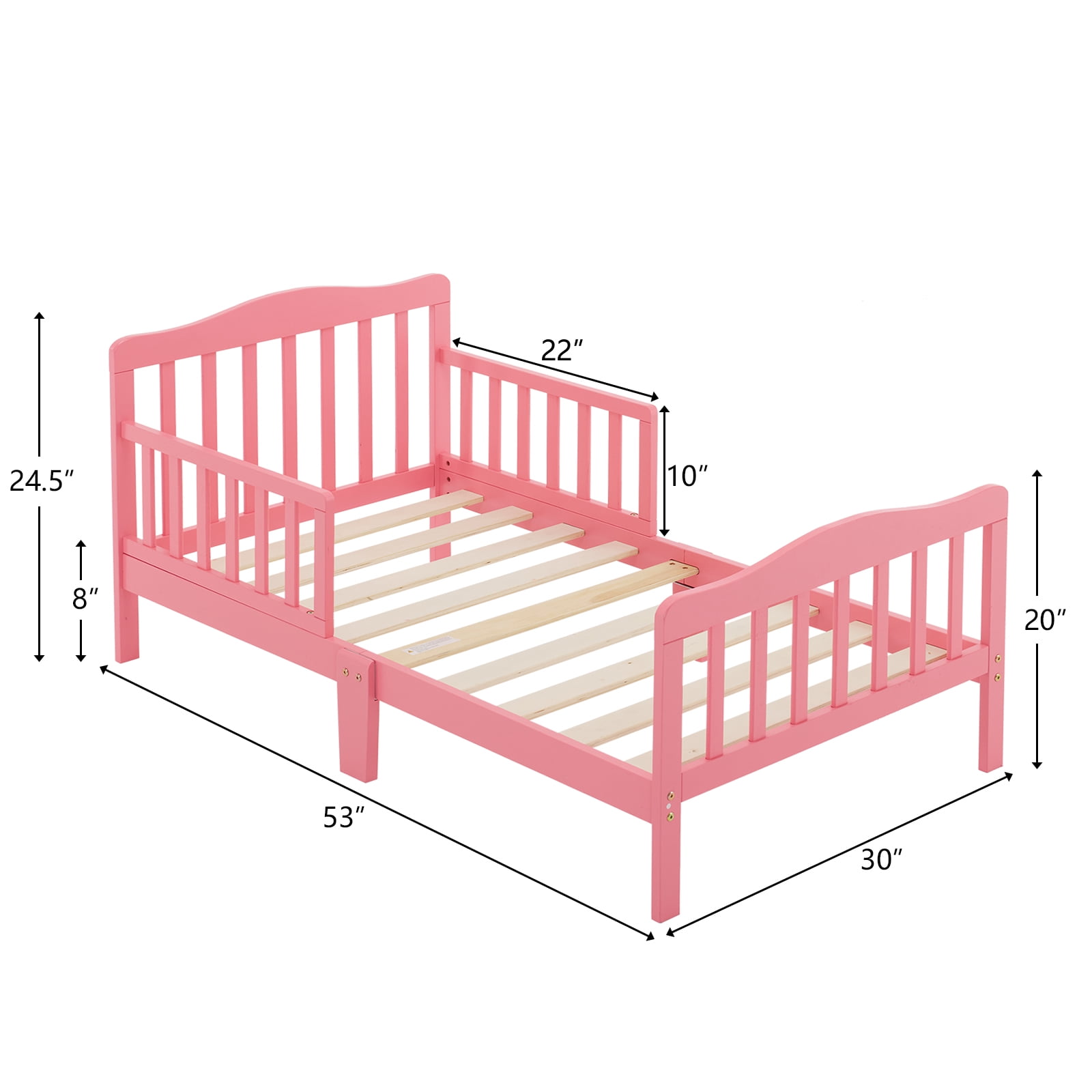 Zimtown Wood Bed, Wood Bedframe Bedroom Furniture w/Safety Rail Fence (Pink)