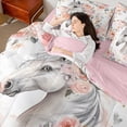 thumbnail image 4 of Homewish Kawaii Flower Horse Bedding Comforter Set 7pcs, Watercolor Rose Floral King Bedding Sets, Modern Fashion Reversible Bed Sheets, Microfiber Bedroom Decor, 4 of 7