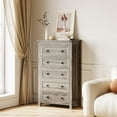 thumbnail image 5 of Grey 5 Drawer Dresser for Bedroom, Modern Wood Tall Dressers & Chests of Drawers for Bedroom, Living, Hallway, Entryway, 15.75" D x 27.56" W x 45.47" H, 5 of 8