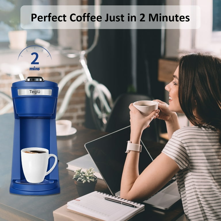  Teglu Single Serve Coffee Maker for K Cup Pods & Ground Coffee,  Mini K Cup Coffee Machine with 14 oz Brew Size, Single Cup Coffee Brewer  Fast Brewing, Reusable Filter, Black