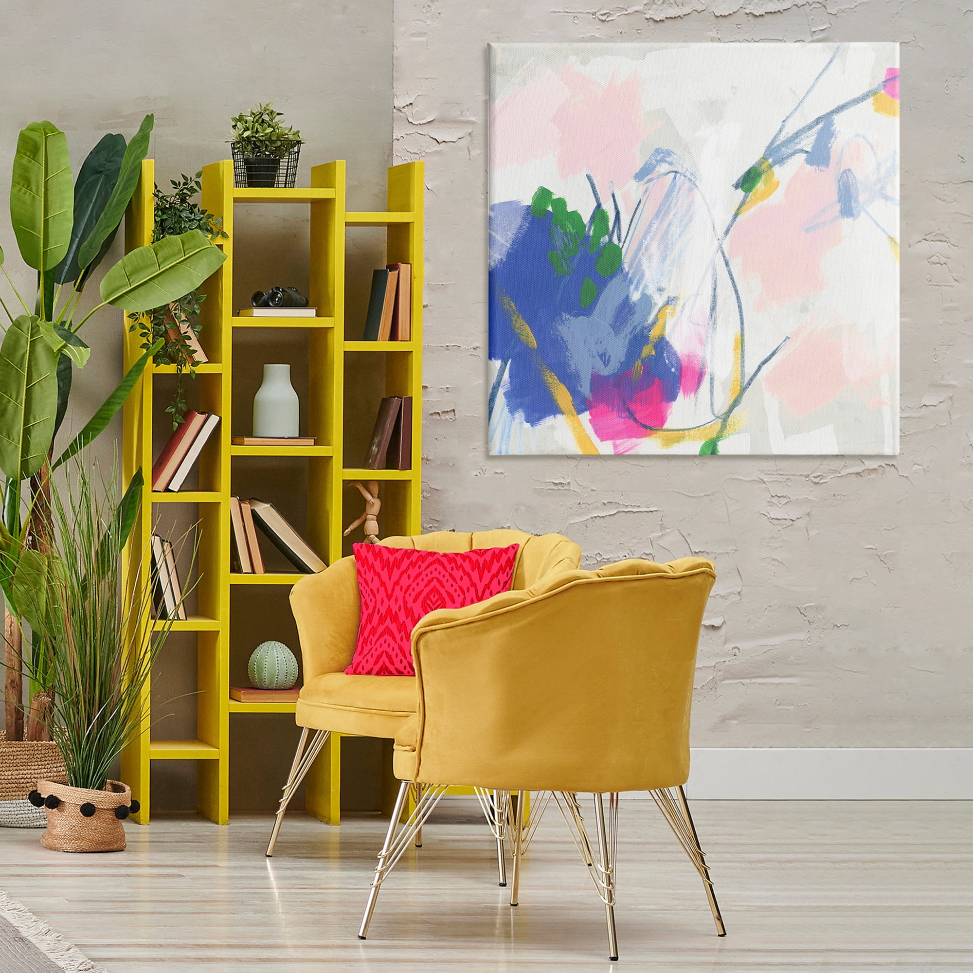 Stupell Industries Pink & Blue Abstraction Abstract Painting Gallery Wrapped Canvas Art Print Wall Art, 36 x 36