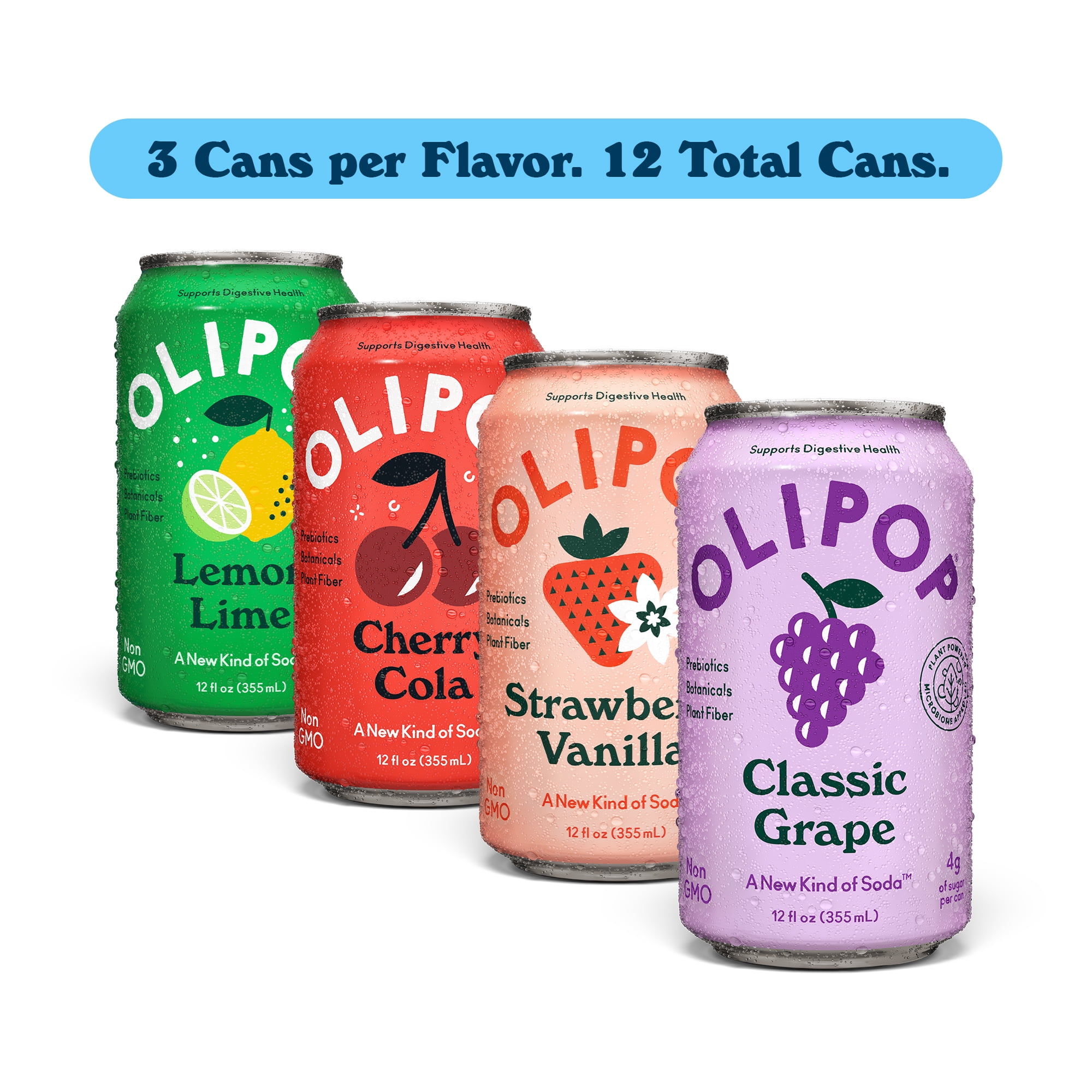 Olipop Fruity Fun Variety Pack, 12 fl oz, 12 Pack Cans