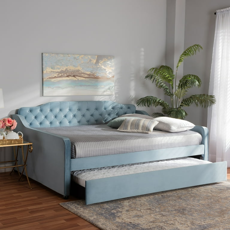 Baxton Freda Daybed with Trundle - Velvet Upholstered