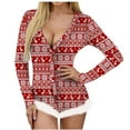 thumbnail image 2 of DPTALR Pyjama de Noël pour Femmes, Imprimé Inpositionnel, Col en V, Détail Plume, Manches Longues, Lingerie Aguichant, 2 of 8