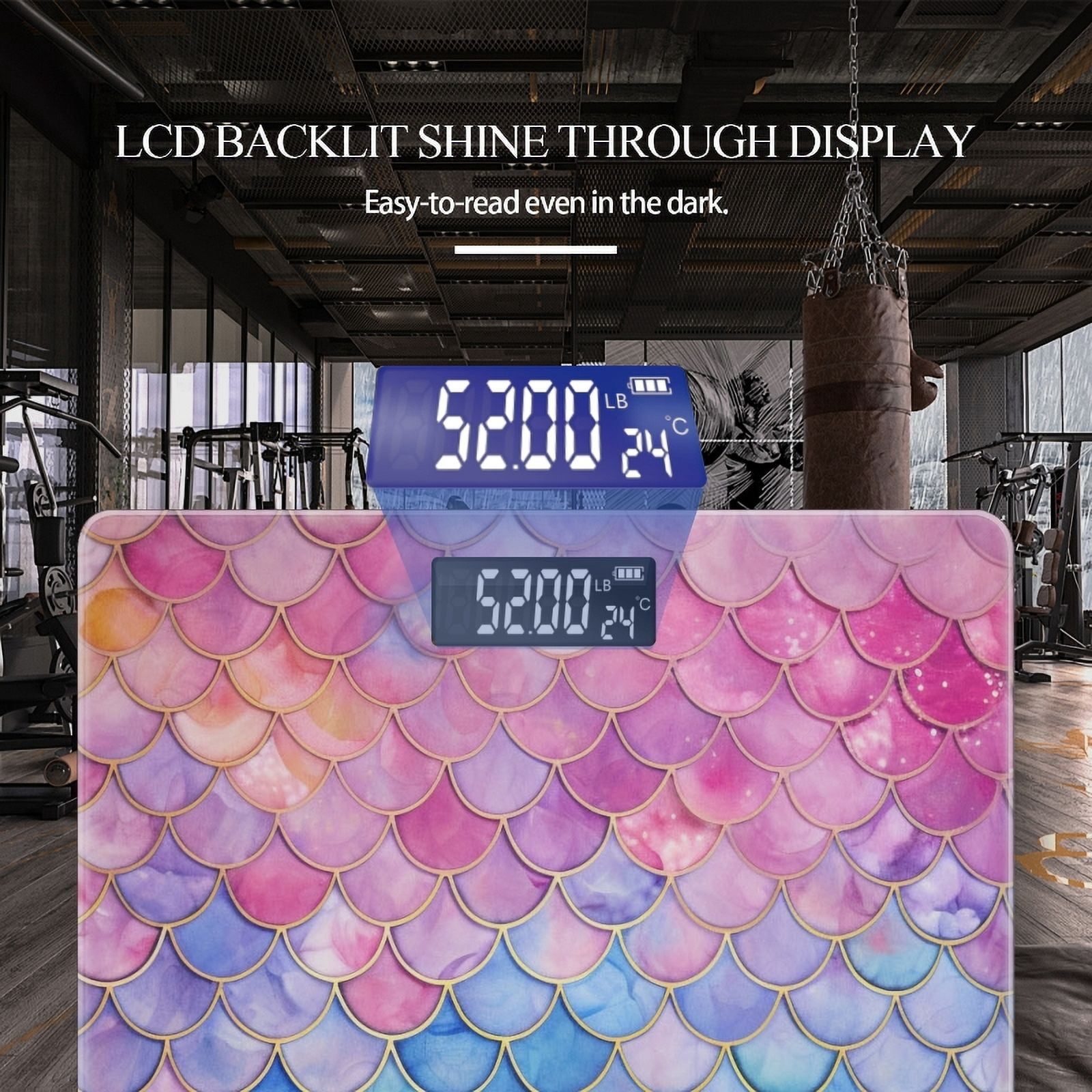 Bathroom Scale, Highly Accurate Digital Body Scale,Precisely Measures Weight up to 400 lbs-Beautiful Watercolor Mermaid Scales Pattern