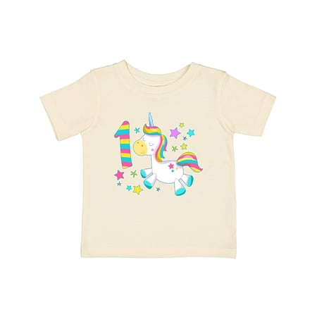 

Inktastic First Birthday Rainbow Unicorn Plush and Stars Gift Baby Boy or Baby Girl T-Shirt